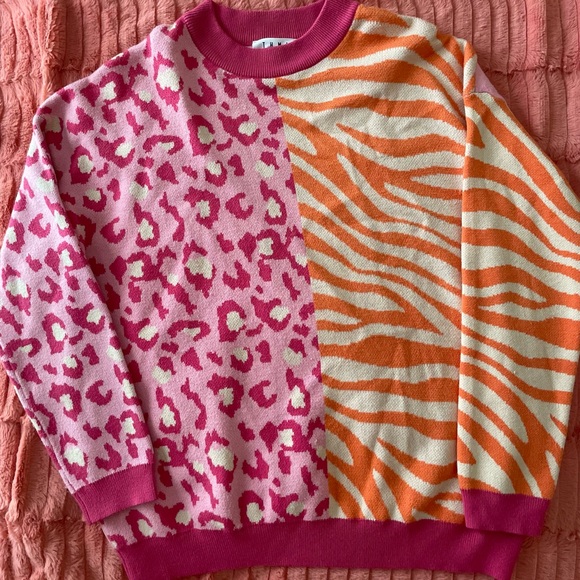 THML Sweaters - THML Pink and Orange Animal Print Knit Sweater
